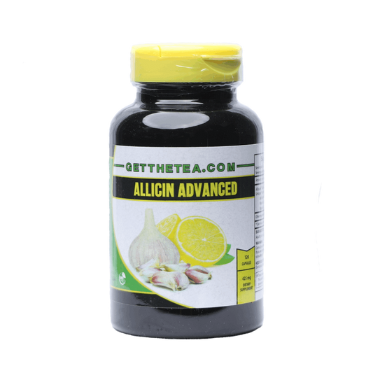 Allicin Advanced 4 month supply black bottle with yellow flip top cap