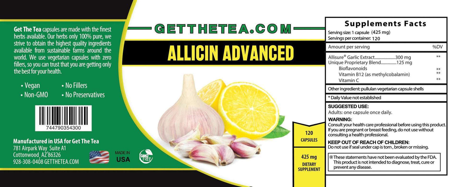 Allicin Advanced Supplement Facts Label