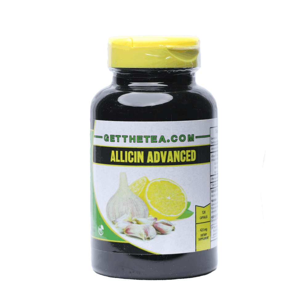 Allicin Advanced 4 month supply black bottle with yellow flip top cap